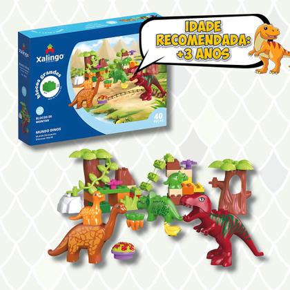 Imagem de Brinquedo Infantil Bloco de Montar Grande Mundo Dinos 40 Peças Xalingo - 68287