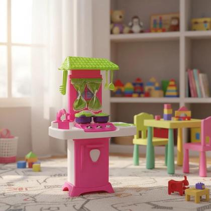 Imagem de Brinquedo Infantil Cozinha Pia Geladeira Fogão Panelinhas com Telhado