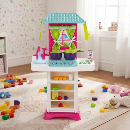 Imagem de Brinquedo Infantil Cozinha Pia Geladeira Fogão Panelinhas com Telhado
