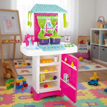 Imagem de Brinquedo Infantil Cozinha Pia Geladeira Fogão Panelinhas com Telhado