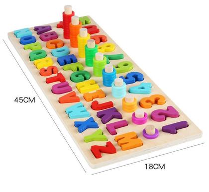 Imagem de Brinquedo Infantil de Encaixe Montessori de Madeira Modelo A - Pedagógico e Educativo com letras e números