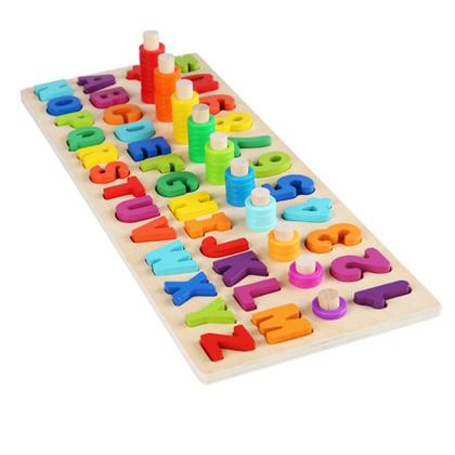 Imagem de Brinquedo Infantil de Encaixe Montessori de Madeira Modelo A - Pedagógico e Educativo com letras e números