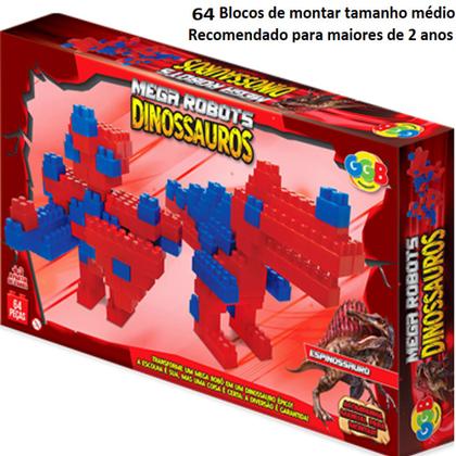 Imagem de Brinquedo Infantil Dinossauro Bloco Monta Monta Kit 64 Peças