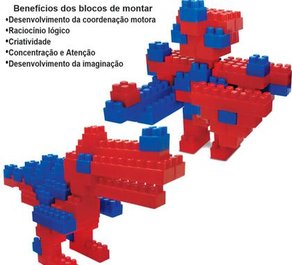 Imagem de Brinquedo Infantil Dinossauro Bloco Monta Monta Kit 64 Peças