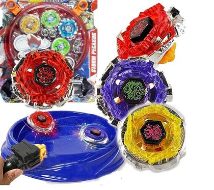 Imagem de Brinquedo Infantil Divertido Kit 4 Bayblade Metal Com Luz Led + Lançadores + Arena