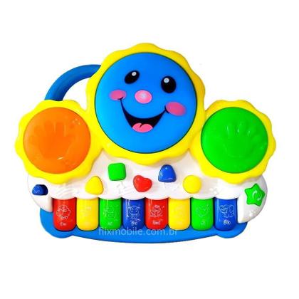 Imagem de Brinquedo Infantil Educativo Teclado Tambor Com Musica E Luz Pianinho Bebê Colorido