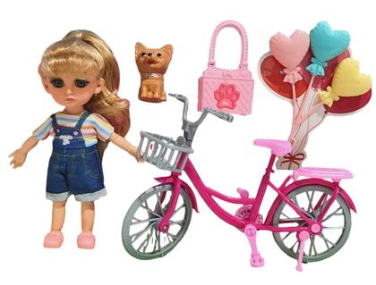 Imagem de Brinquedo Infantil Kit Boneca Bella Com Bicicleta e Acessórios