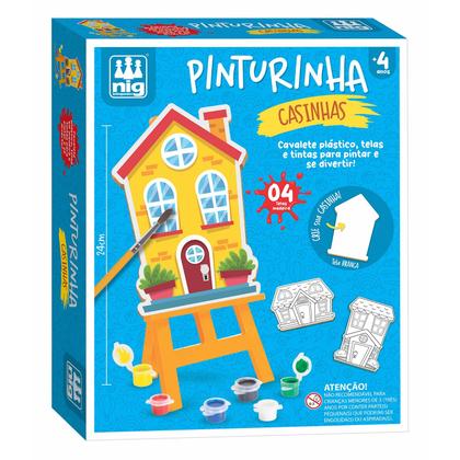 Imagem de Brinquedo Infantil Kit De Pintura Didático Casinha Com 6 Tintas E Cavalete