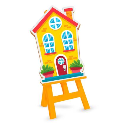 Imagem de Brinquedo Infantil Kit De Pintura Didático Casinha Com 6 Tintas E Cavalete