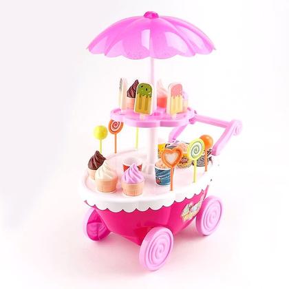 Imagem de Brinquedo Infantil Meninas Carrinho de Sorvete Montar Anda com Sons Luzes