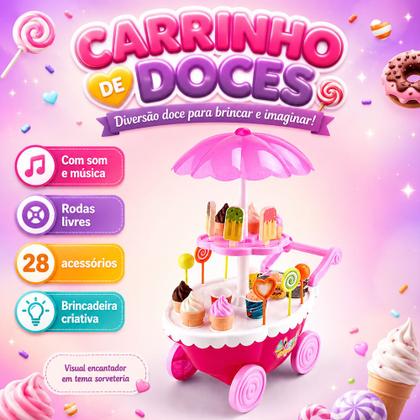 Imagem de Brinquedo Infantil Meninas Carrinho de Sorvete Sons Luzes e Acessórios