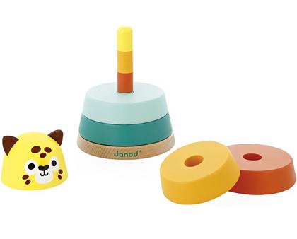 Imagem de Brinquedo Infantil Onça de Empilhar com 7 Peças Pedagógicas em Madeira - Janod
