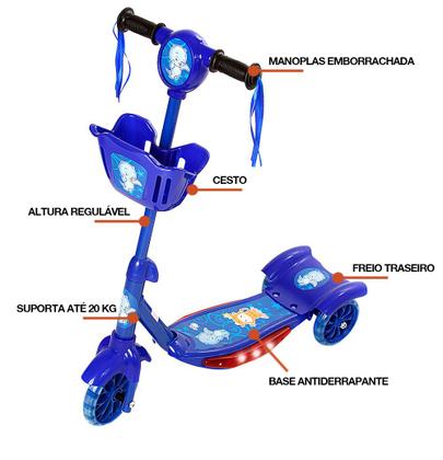 Imagem de Brinquedo Infantil Patinete Scooter 3 Rodas Com Cesta Luz