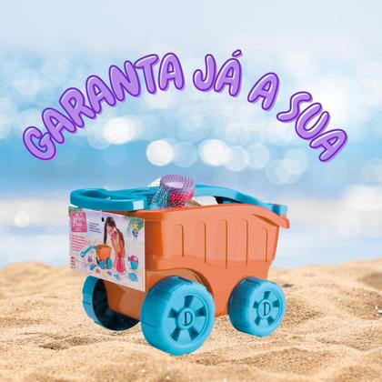 Imagem de Brinquedo Infantil Praia Carriola Com Acessórios Divertoys Original Kit Areia Terra Balde Pá Rastelo Brinquedo Criança Presente