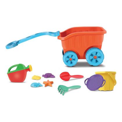 Imagem de Brinquedo Infantil Praia Carriola Com Acessórios Divertoys Original Kit Areia Terra Balde Pá Rastelo Brinquedo Criança Presente