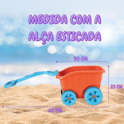 Imagem de Brinquedo Infantil Praia Carriola Com Acessórios Divertoys Original Kit Areia Terra Balde Pá Rastelo Brinquedo Criança Presente