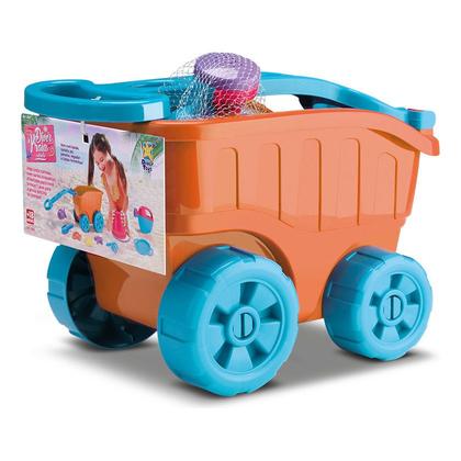 Imagem de Brinquedo Infantil Praia Carriola Com Acessórios Divertoys Original Kit Areia Terra Balde Pá Rastelo Brinquedo Criança Presente