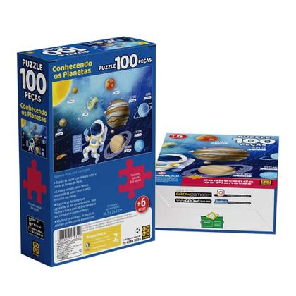 Imagem de Brinquedo Infantil Quebra-Cabeça Puzzle Conhecendo os Planetas 100 Peças Grow - 03931