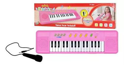 Imagem de Brinquedo Infantil Teclado Rosa Com Microfone Karaokê