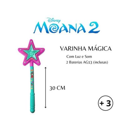 Imagem de Brinquedo Infantil Vara Varinha Mágica Moana 2 Com Luz E Som Verde com Rosa
