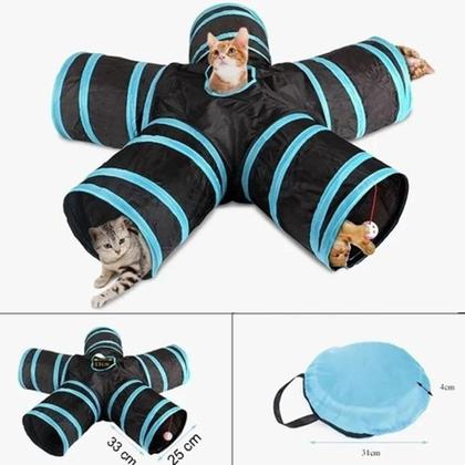 Imagem de Brinquedo Interativo Divertido Túnel Para Gato Cães Pets Com Dobrável Com Bolsa Labirinto 5 Cinco Saídas