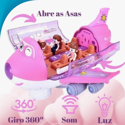 Imagem de Brinquedo Interativo Rosa Feminino Infantil Avião Educativo Musical Com Luzes e Passageiros Entrega Imediata Alta Qualid
