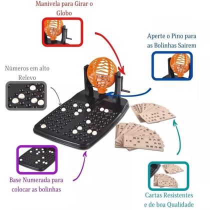 Imagem de Brinquedo Jogo De Mesa Bingo Com 48 Cartelas 90 Bolinhas + Globo Giratório