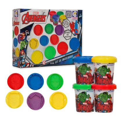 Imagem de Brinquedo Kit Massinha Molde Vingadores Carimbo 4 Potes