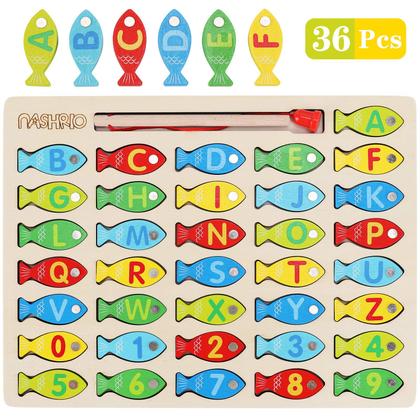 Imagem de Brinquedo magnético de pesca de madeira Nashrio Alphabet 3-5 anos