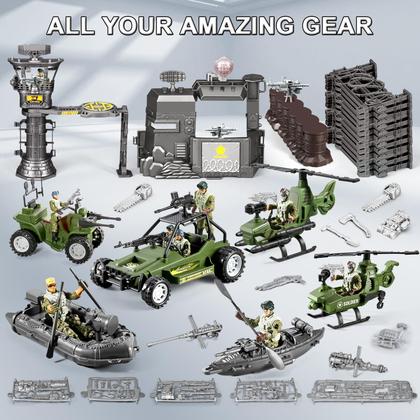 Imagem de Brinquedo masculino do exército JASSKKBO 87 em 1 com base militar/caminhão/helicóptero