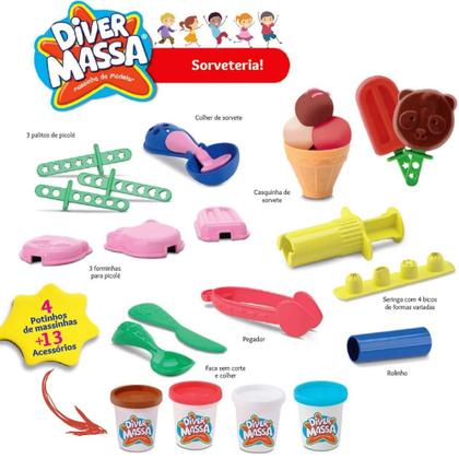 Imagem de Brinquedo Massa Massinha De Modelar Sorveteria 13 Acessórios