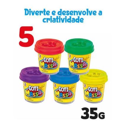 Imagem de Brinquedo Massinha Coti Massa Tutti Frutti Kit Festa com 5 Potes com Molde na Tampa Cotiplás - 2629