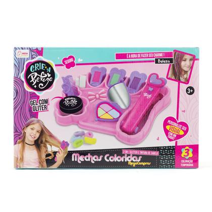 Imagem de Brinquedo Menina Kit Infantil Mechas Coloridas Para Pintar O Cabelo Com, Brilho, Lavável E Seguro, Dermatologicamente Testado Mega Compras