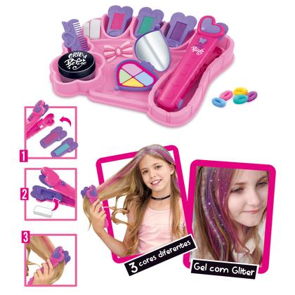 Imagem de Brinquedo Menina Kit Infantil Mechas Coloridas Para Pintar O Cabelo Com, Brilho, Lavável E Seguro, Dermatologicamente Testado Mega Compras