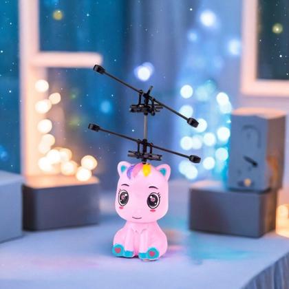 Imagem de Brinquedo Mini Drone Ponei Unicórnio Voador Infravermelho Sensor de Apoximação Luz Carregador USB Voa de Verdade