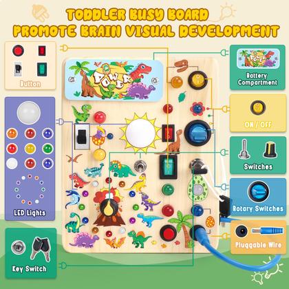 Imagem de Brinquedo Montessori de dinossauro Iabedi Busy Board de 1 a 3 anos para meninos