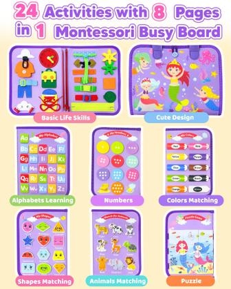 Imagem de Brinquedo Montessori infantil Busy Board Walenty de 1 a 4 anos roxo