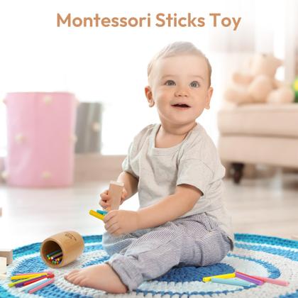 Imagem de Brinquedo Montessori Sticks Woodtoe de madeira 11 cores de 1 a 3 anos