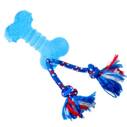 Imagem de Brinquedo Mordedor de cachorro super resistente Odontopet Osso Flat com corda Aroma de Menta
