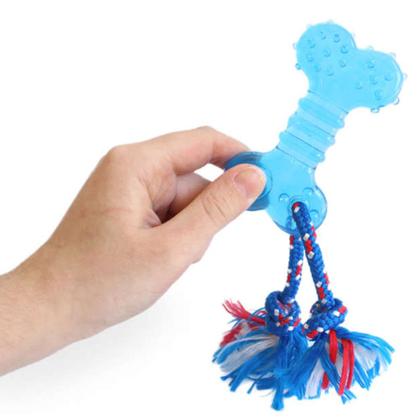 Imagem de Brinquedo Mordedor de cachorro super resistente Odontopet Osso Flat com corda Aroma de Menta