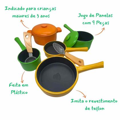 Imagem de Brinquedo Panelinhas Kit Brink Chef 09 Peças Teflon Kit Cozinha Infantil
