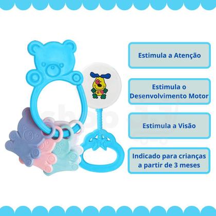 Imagem de Brinquedo Para Bebê Chocalho Disco e Mordedor Urso Azul