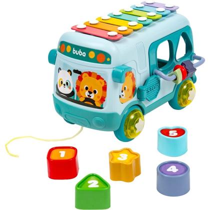Imagem de Brinquedo Para Bebê Ônibus de Atividades Dos Animais Com Xilofone Maracas e Formas Encaixáveis - Buba
