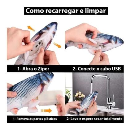 Imagem de Brinquedo Para Gatos Peixe Pelúcia Eletrônico Movimenta Mexe calda