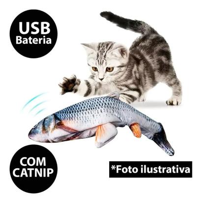 Imagem de Brinquedo Para Gatos Peixe Pelúcia Eletrônico Movimenta Mexe calda