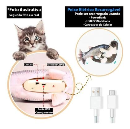 Imagem de Brinquedo Para Gatos Peixe Pelúcia Eletrônico Movimenta Mexe calda