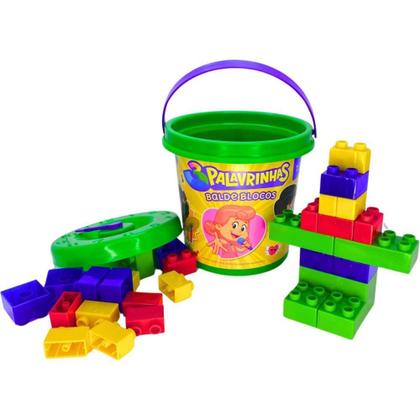 Imagem de Brinquedo para Montar 3 Palavrinhas Balde com Blocos e Relógio