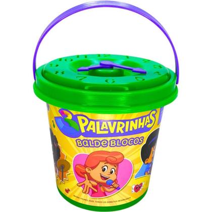 Imagem de Brinquedo para Montar 3 Palavrinhas Balde com Blocos e Relógio