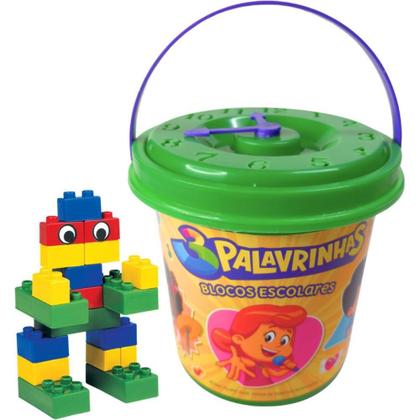 Imagem de Brinquedo para Montar 3 Palavrinhas Balde com Blocos e Relógio