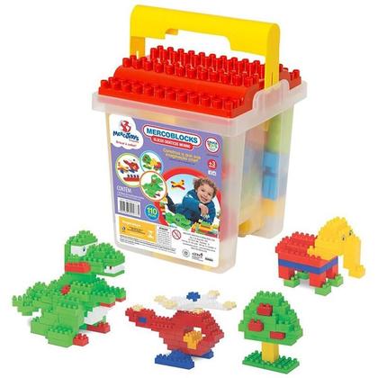 Imagem de Brinquedo para montar balde c/blocos 110 pecas merco toys